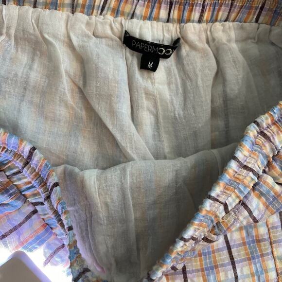 Papermoon 100% cotton plaid chopped hem drawstring shorts, gauze liner Size M - Picture 5 of 12